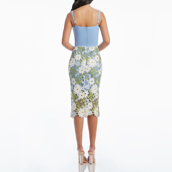 Dress the Population Blue and White Floral Pencil Skirt Ellina Dress size M - Picture 3 of 7